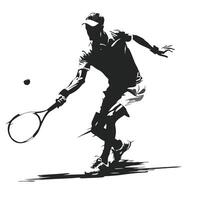 Silhouette Of Tennis Player Hitting Ball With Racket On White Background vector