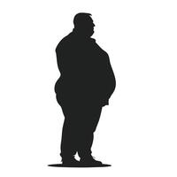 Silhouette Of An Overweight Man Standing Profile View Against A White Background vector