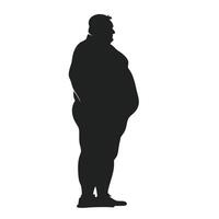 Overweight Man Silhouette In Side View Standing Isolated On White Background vector