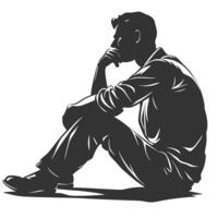 Man Sitting Thoughtful Silhouette Deep In Thought Pondering Contemplating Ideas And Problem Solving vector