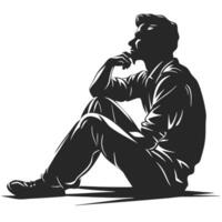 Silhouette Of Thoughtful Man Sitting On Ground Contemplating Challenges And Future vector