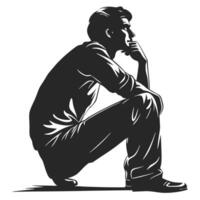Thoughtful Young Man Crouching In Silhouette Contemplating Problems Isolated On White Background vector