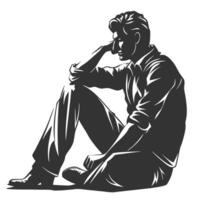 Silhouette Of A Thoughtful Man Seated On The Floor With Contemplative Pose vector