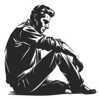 Silhouette Illustration Of A Man Sitting With A Sad Demeanor Image vector