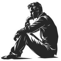Silhouette Of A Thoughtful Man Sitting In Contemplation Black And White Design vector