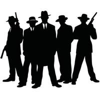 Silhouette Of Gangsters In Suits With Guns Isolated On White Background vector