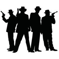 Silhouette Of Gangsters With Guns Isolated On White Background In Format vector
