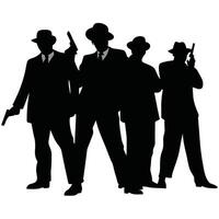 Silhouette Of Dangerous Gangsters With Guns In Suits And Hats Graphic vector