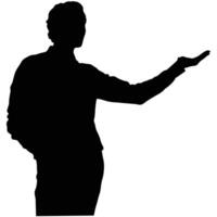 Silhouette Of A Confident Man Gesturing With Open Palm Isolated On White Background vector
