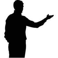 Silhouette Illustration Of Man Presenting Something With His Open Palm Hand vector
