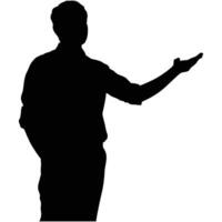 Silhouette Of Business Man Presenting An Idea Hand Gesture Presentation vector
