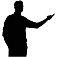 Silhouette Of A Man Pointing With Hand In Pocket Direction Concept vector
