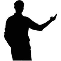 Silhouette Of Presenting Business Man With Arm Extended In Explanatory Gesture vector