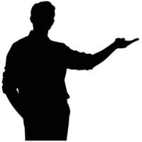 Silhouette Of Businessman Presenting With Hand Gesture Isolated On White Background vector