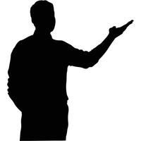 Silhouette Of A Man Presenting Something With His Hand Gesture On White Background vector