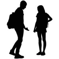 Silhouette Of Students Discussing Back To School Issues And Campus Life Together vector