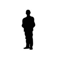 Silhouette Of A Man Standing With Hands Behind His Back On White Background vector