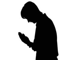 Silhouette Of Man Praying With Hands Up In Supplication On White Background vector