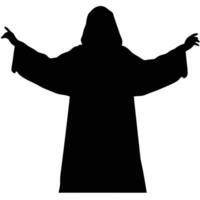 Cloaked Figure Silhouette With Open Arms Illustration On White Background vector