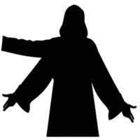 Silhouette Of A Figure With Open Arms And Cloaked Hood In Black vector