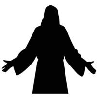 Black Silhouette Of Jesus Christ With Open Arms In Prayer Or Blessing vector