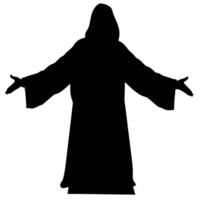 Black Silhouette Of A Hooded Figure Standing With Open Arms Invitation Concept vector