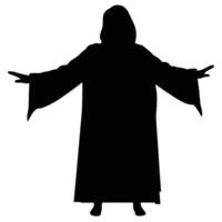 Mysterious Figure Silhouette In Cloak With Open Arms On White Background vector