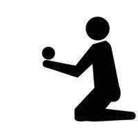 Pictogram Of A Person Kneeling While Offering A Sphere Silhouette Design vector