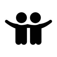 Simple Black Silhouette Of Two Friends Embracing In Unity And Support vector