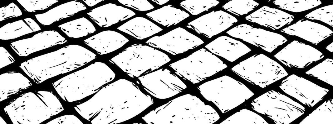 Vintage woodcut illustration depicting the rough texture of cobblestone pavement