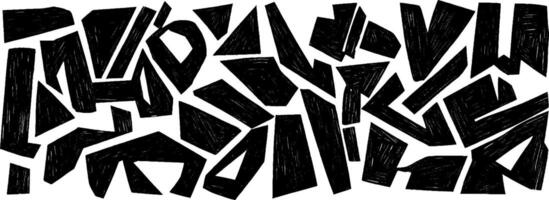 Vintage woodcut illustration featuring scattered geometric shapes in bold black design vector