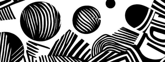 Vintage woodcut illustration featuring abstract geometric shapes and patterns in monochrome vector