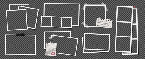 Photo frame collage with paper note and kiss design, featuring a retro template. Album layout with border, perfect for scrapbook pages or gallery presentations. vector