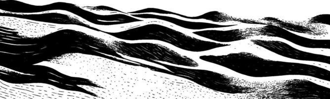 Vintage woodcut illustration featuring a textured sandy surface with gentle wave patterns vector