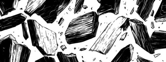 Vintage woodcut illustration depicting shards from a shattered window with intricate details vector