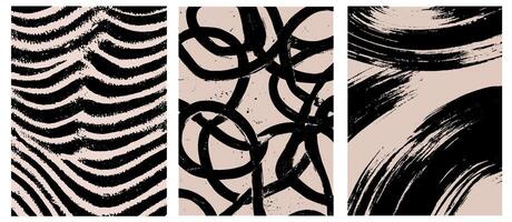 Abstract brush paint background set. Vintage grunge texture. Retro poster collection with geometric patterns and distressed details vector