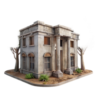 magnificent minimalist Abandoned Building Facade with Trees Transparent Background authentic png