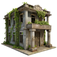 extraordinary creative Abandoned Building with Vines Front View Isolated high resolution png