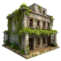 wonderful artistic Abandoned Building with Vines Front View Isolated professional png