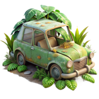 magnificent creative Abandoned Car Covered in Vines Cutout Transparent Background authentic png