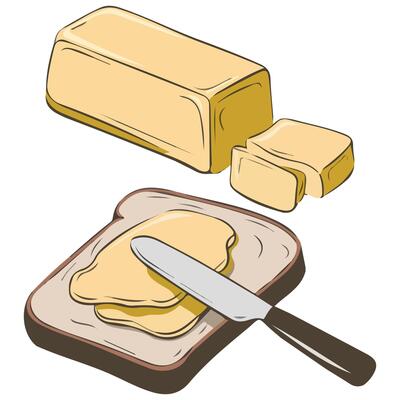 knife spreading butter toast bread isolated illustration on white background