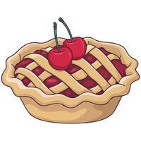 Cherry pie with lattice crust isolated illustration on white background vector