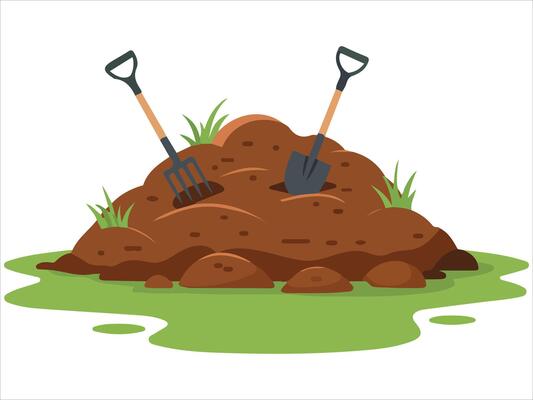 Fertilizer pile with hayfork isolated illustration on white background