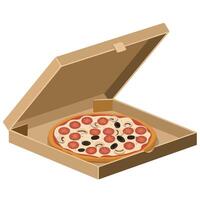 Italian pizza in open box with toppings isolated illustration on white background vector