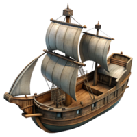 impressive traditional Ancient Caravel Isolated on Transparent Background with Dark Clouds professional png