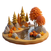 impressive vintage Autumn Lake Scene Isolated with Fall Colors professional png
