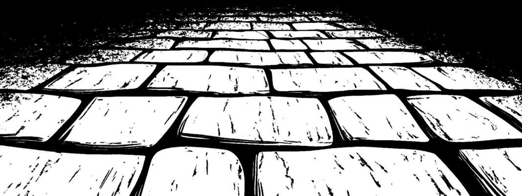 Vintage woodcut illustration of textured rough surface of cobblestone pathway