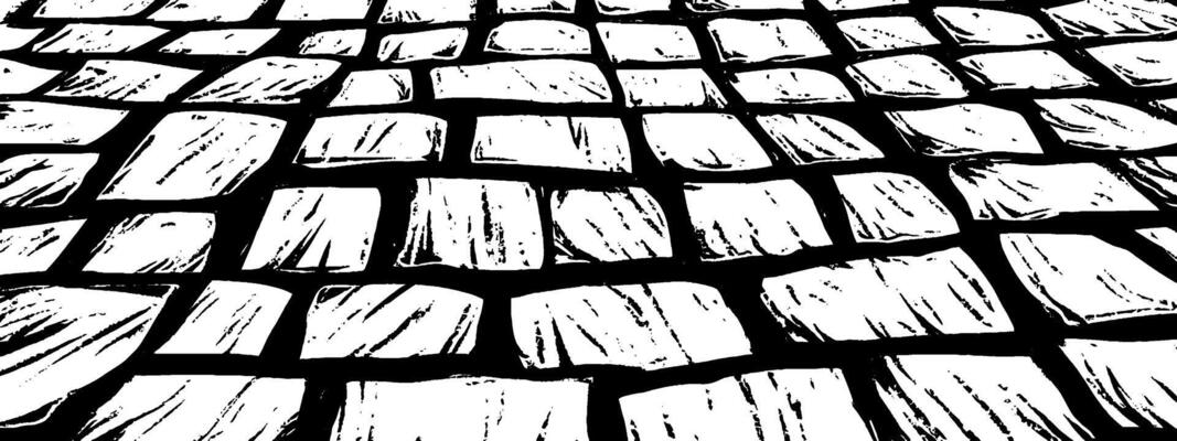 Vintage woodcut illustration showcasing a rough cobblestone surface with texture and detail