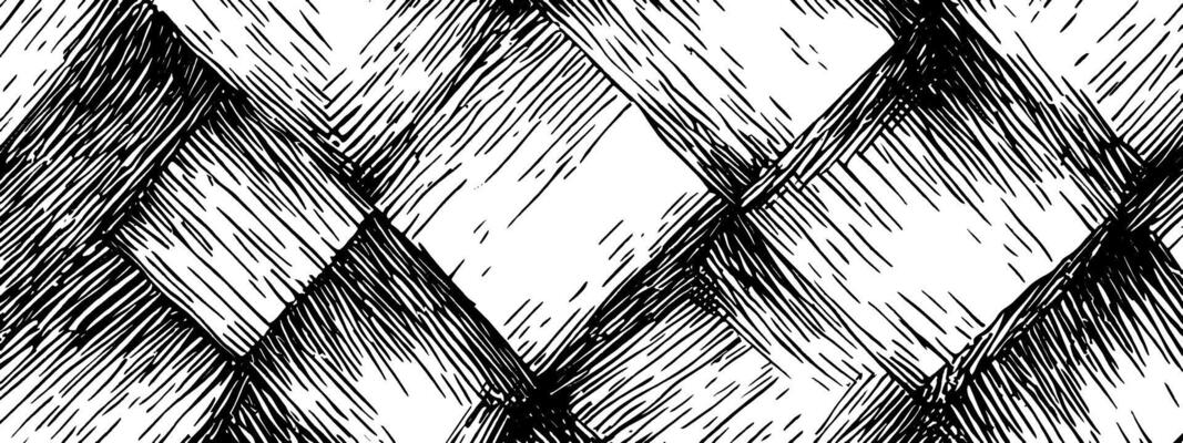 Vintage woodcut design featuring intricate overlapping diamond patterns in black and white