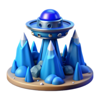 impressive vintage Blue Alien Landscape with Terraform Tower Isolated premium png